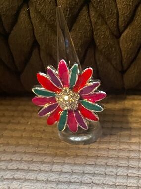 Colorful Enamel Flower Statement Stretchy  Ring